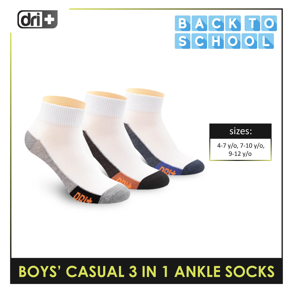 Dri Plus Boys Thin Casual Ankle Socks 3 pairs in a pack DBCKG6