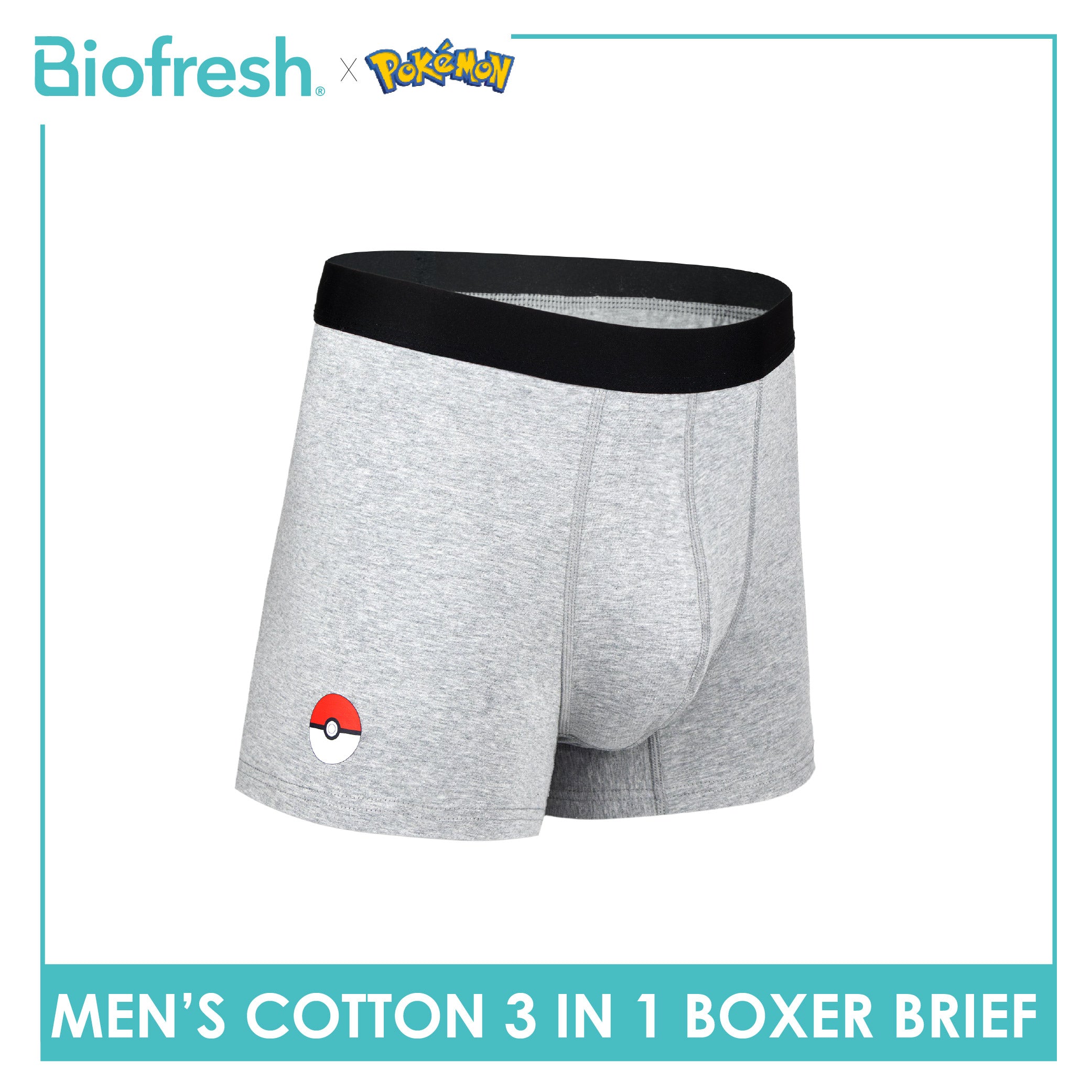 Biofresh | Pokemon Men's Antimicrobial Cotton Boxer Brief 3 pieces in a pack PKMBBG631