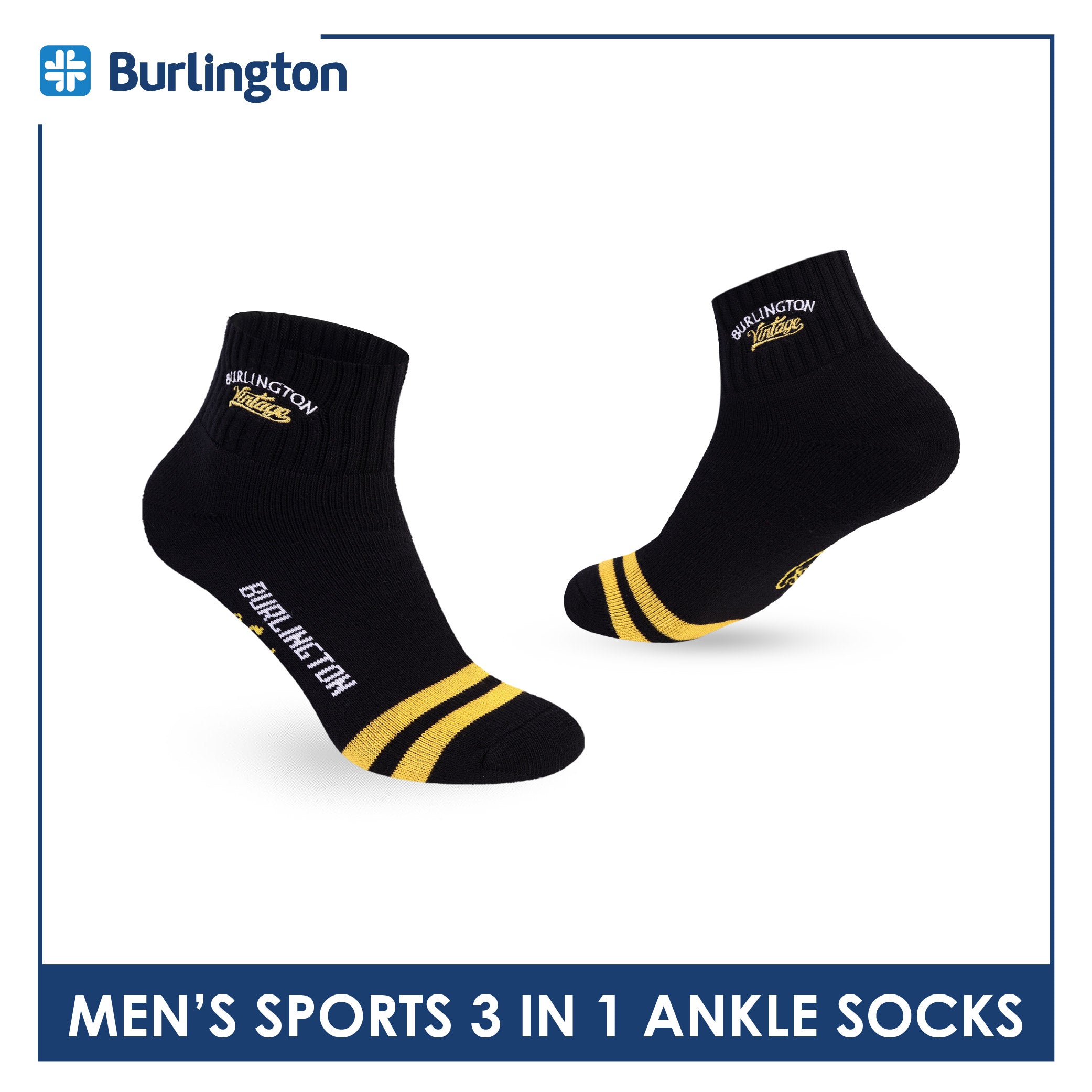 Burlington | Vintage Men’s Cotton Embroidered Thick Sports Ankle Socks 1 pair BMSEG611