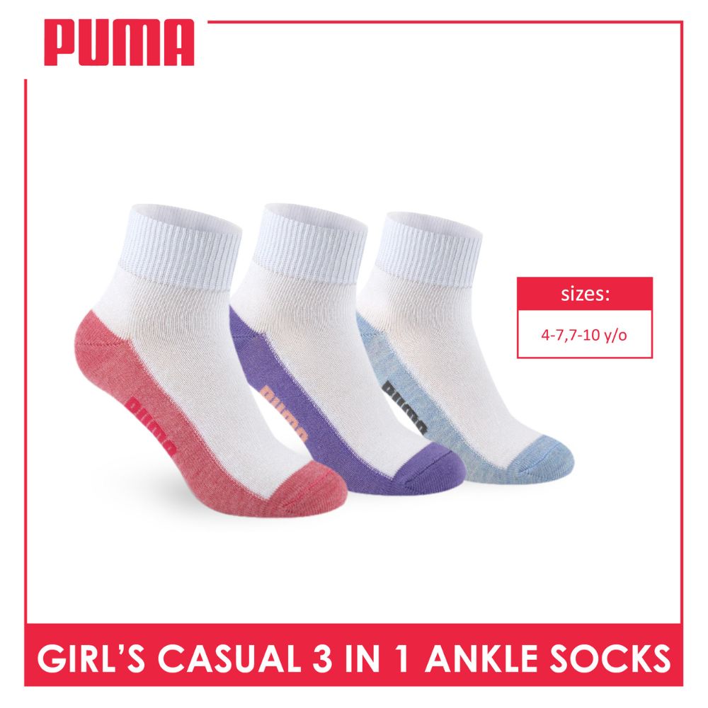 Puma Girls’ Cotton Lite Thin Casual Ankle Socks 3 pairs in a pack PGCKG22