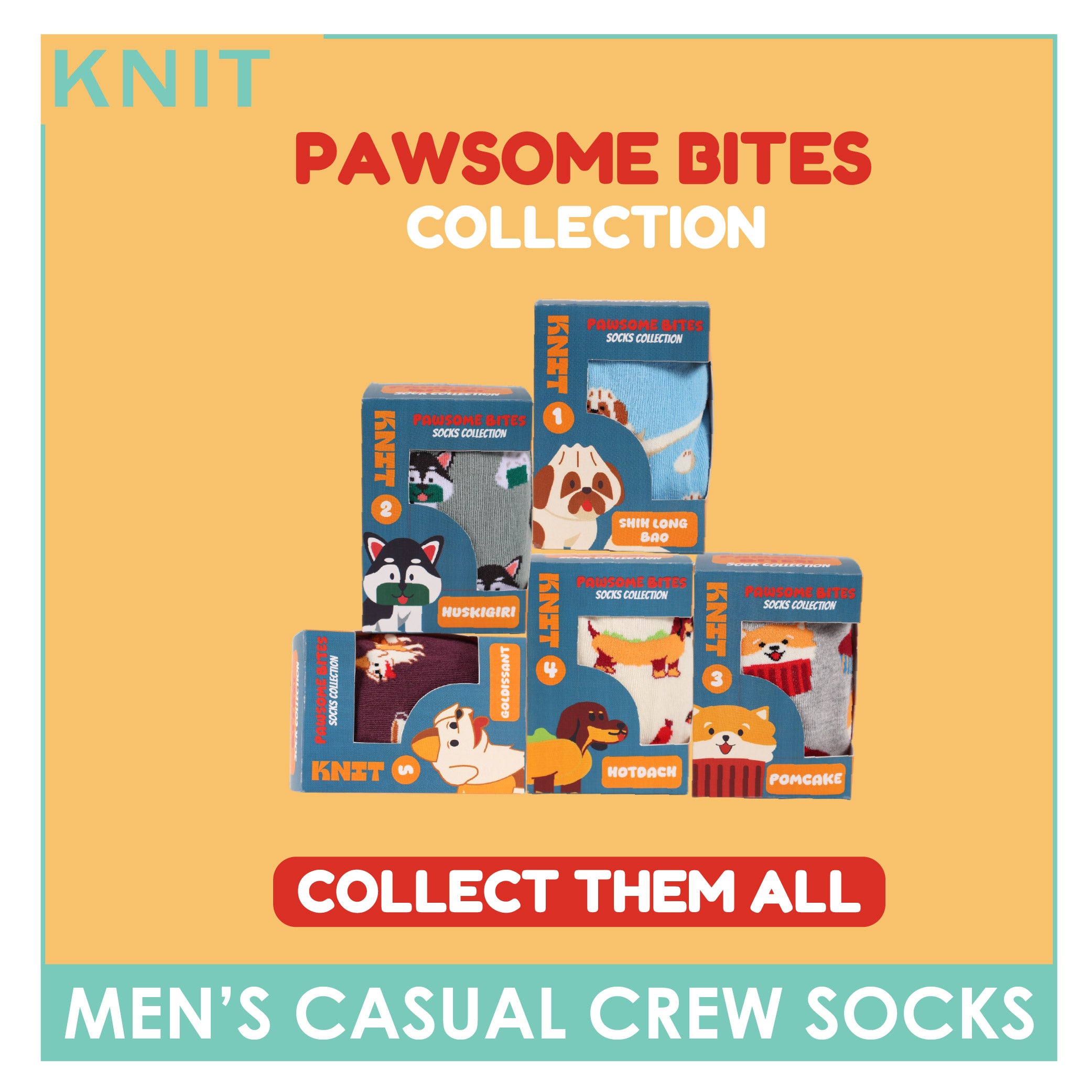 Knit | Pawsome Bites Men's Dog Design Cotton Thin Casual Crew Socks 1 pair KMCP611