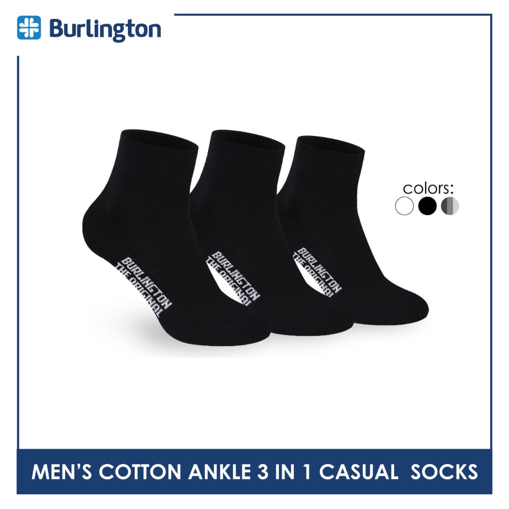 Burlington Men's Cotton Lite Thin Casual Ankle Socks 3 pairs in a pack 142