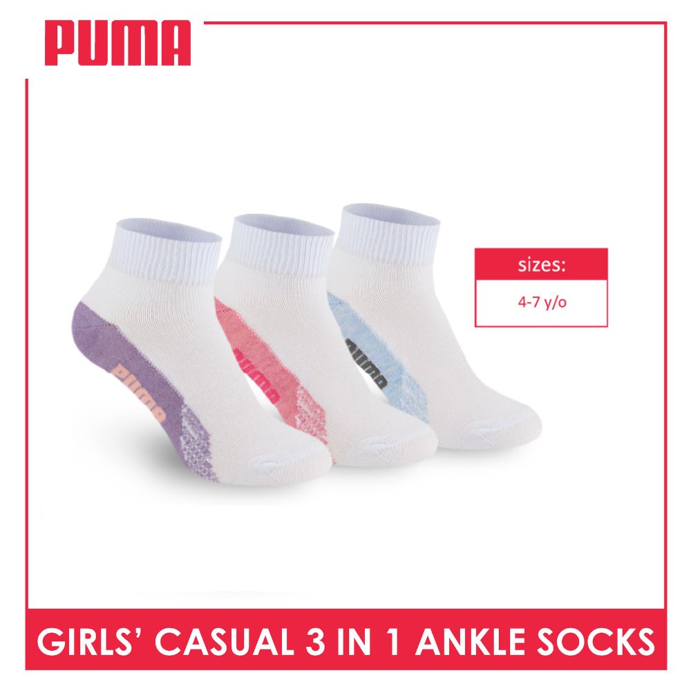 Puma Girls’ Cotton Lite Thin Casual Ankle Socks 3 pairs in a pack PGCKG22