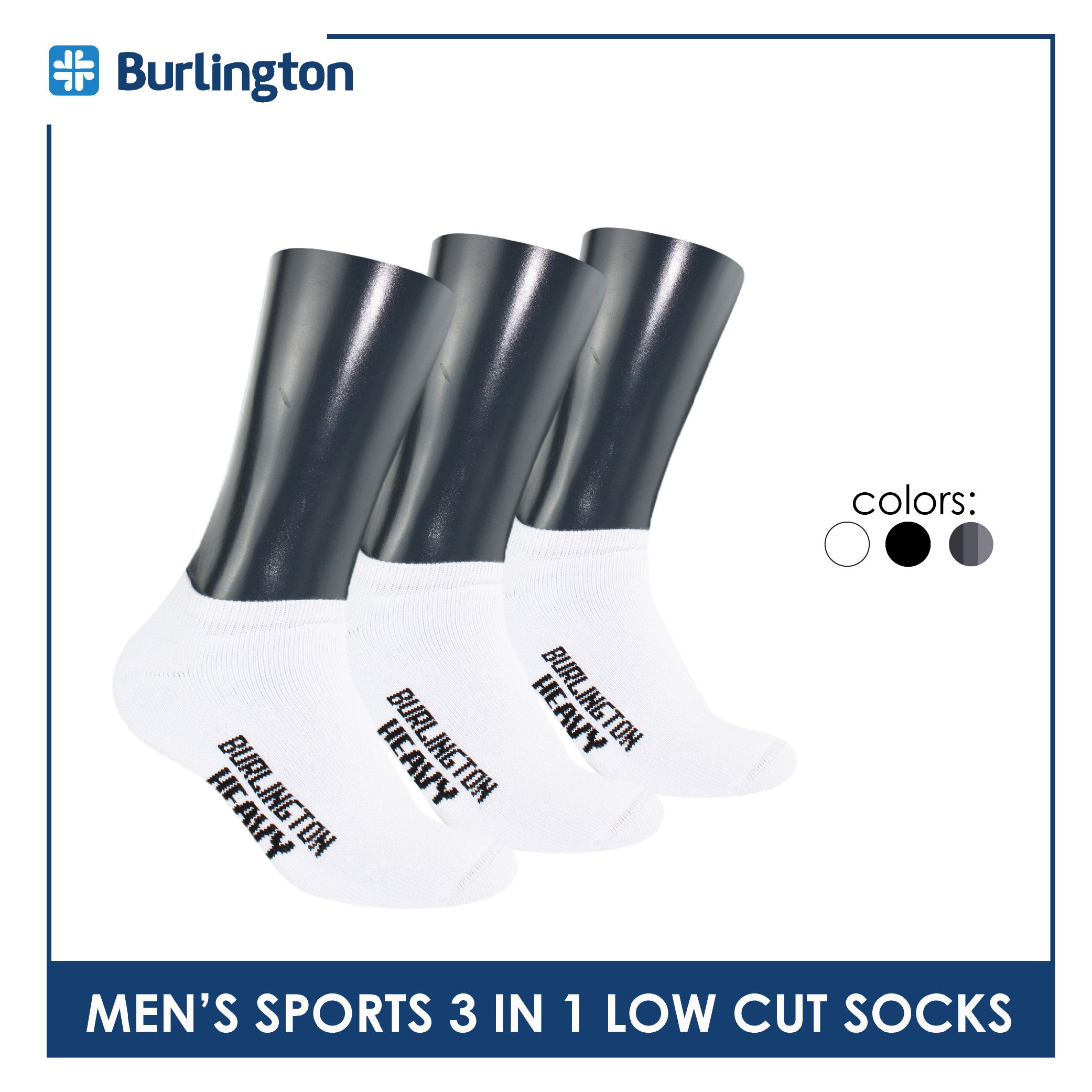 Burlington Men's Cotton Thick Sports Low Cut Socks 3 pairs in a pack 0220H