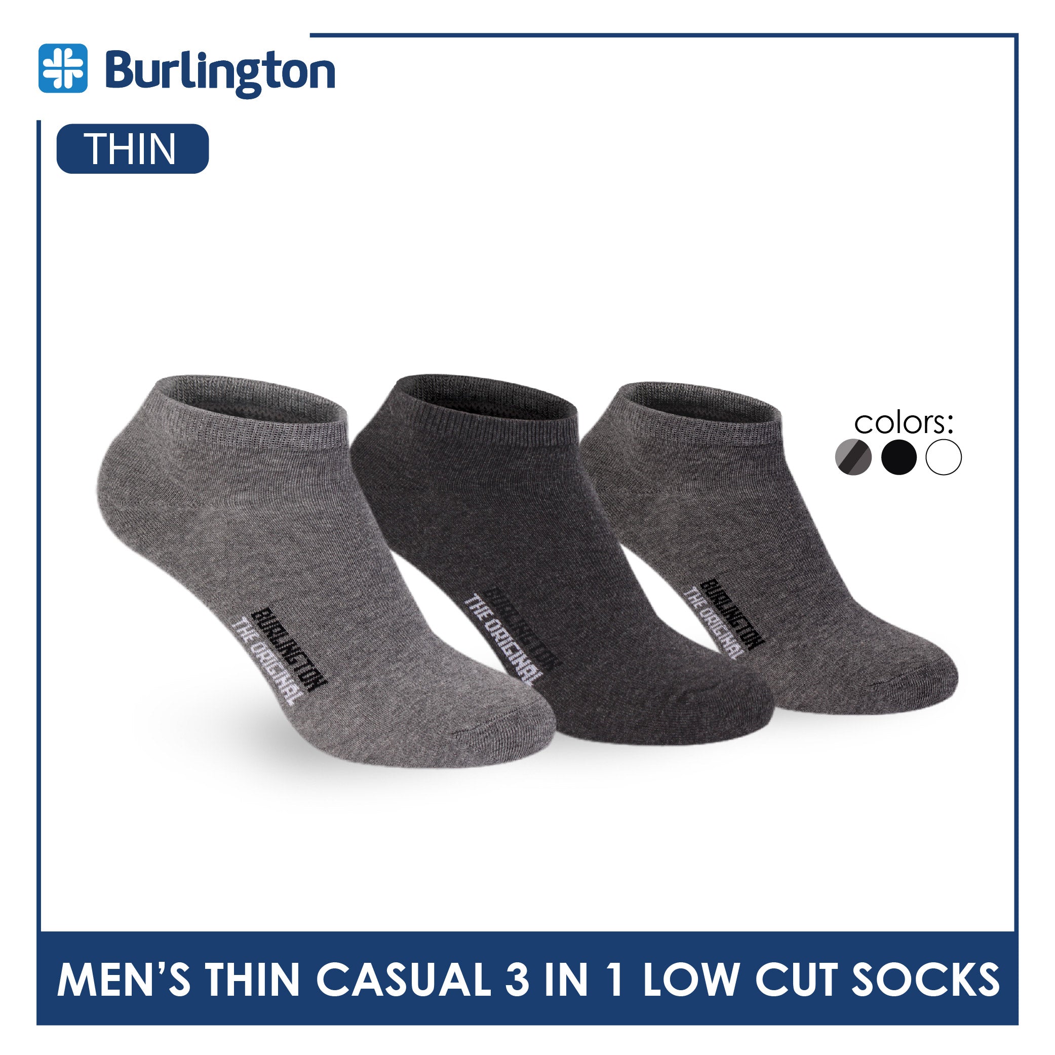 Burlington Men's Cotton Lite Thin Casual Low Cut Socks 3 pairs in a pack 140
