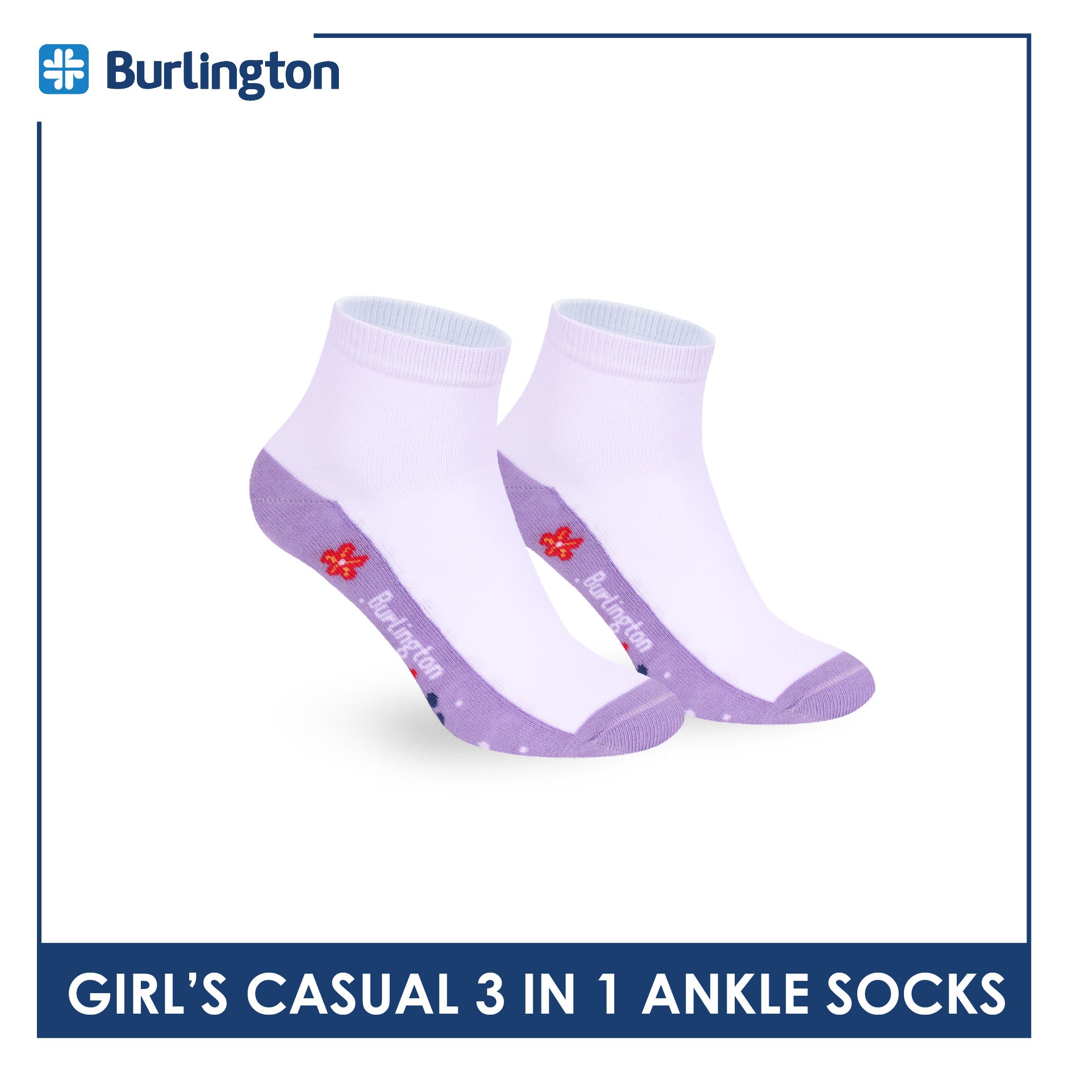 Burlington Girls’ Cotton Casual Ankle Socks 3 pairs in 1 pack BGCKG69
