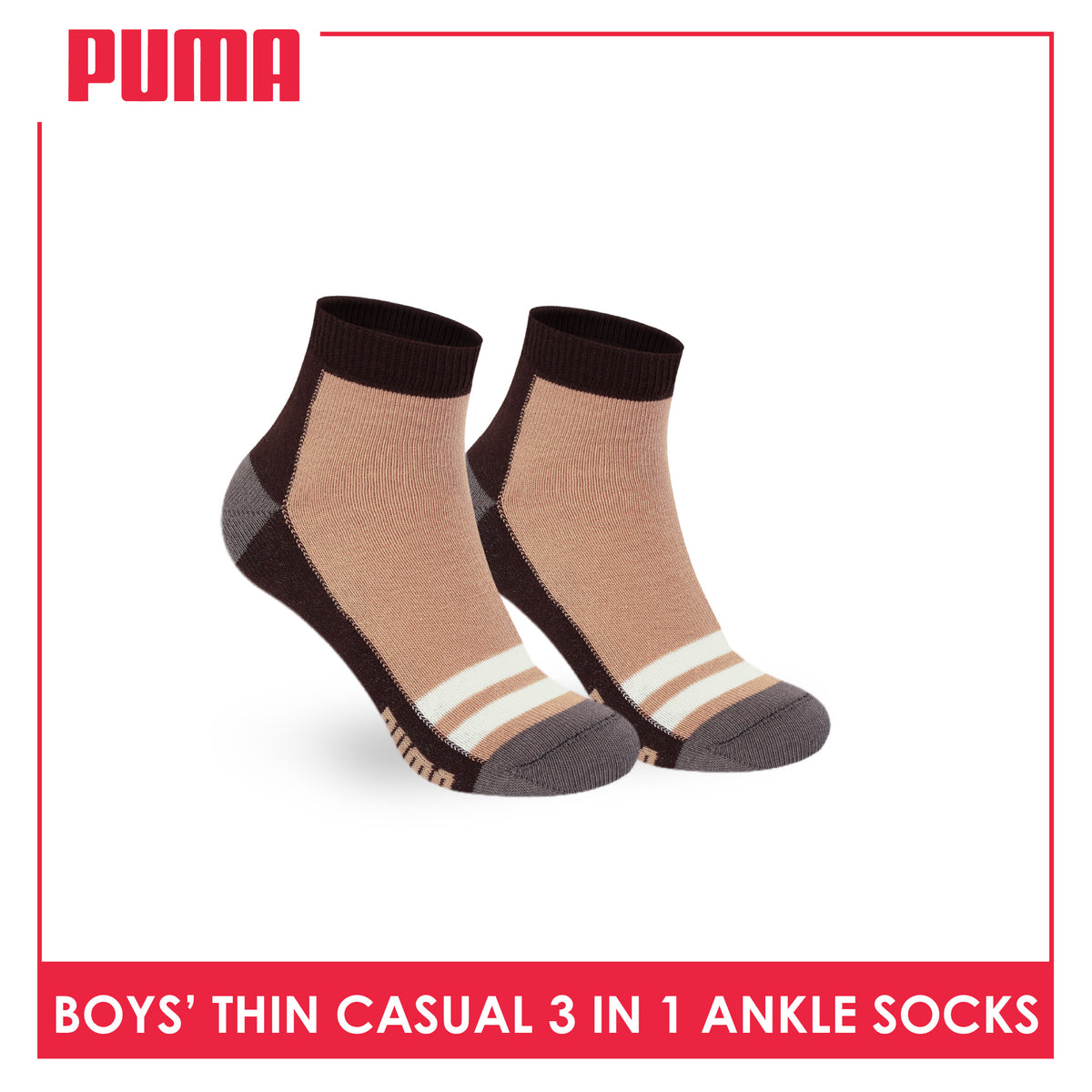 Puma Boys’ Cotton Thin Casual Ankle Socks 3 pairs in 1 pack PBCG612