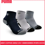 Puma Men's Emroidered Thick Sports Ankle Socks 3 pairs in a pack PMSEG9