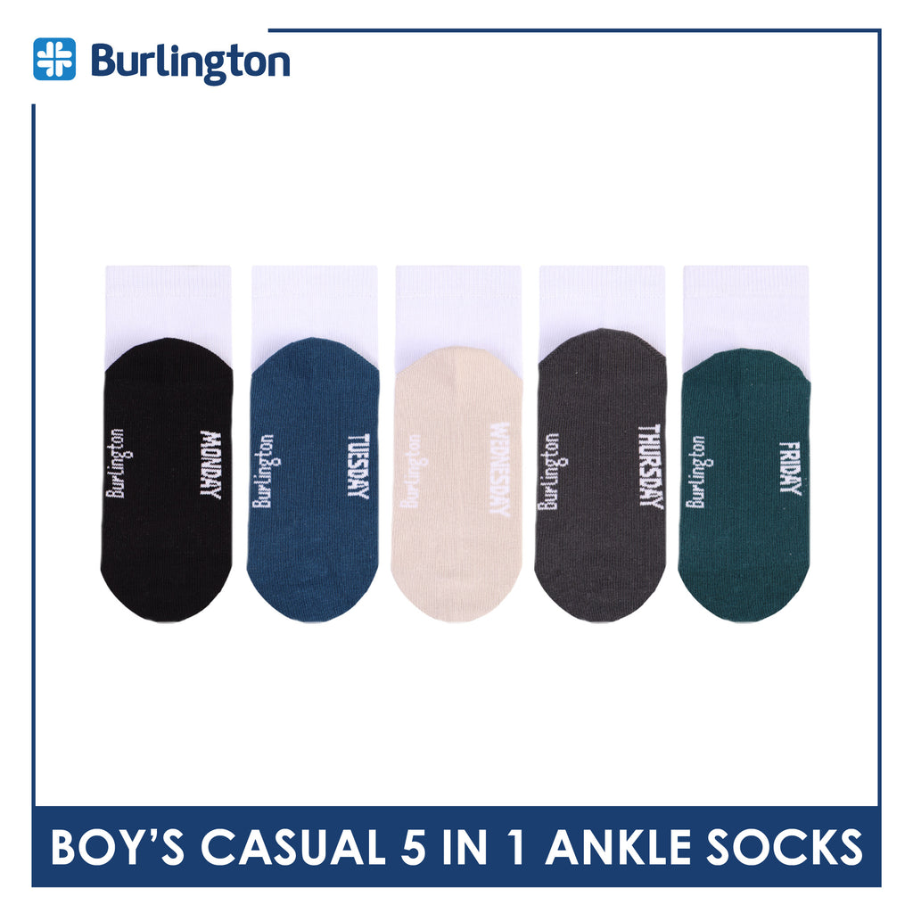 Burlington Boys’ Cotton Casual Ankle Socks 5 pairs in 1 pack BBCKG2F