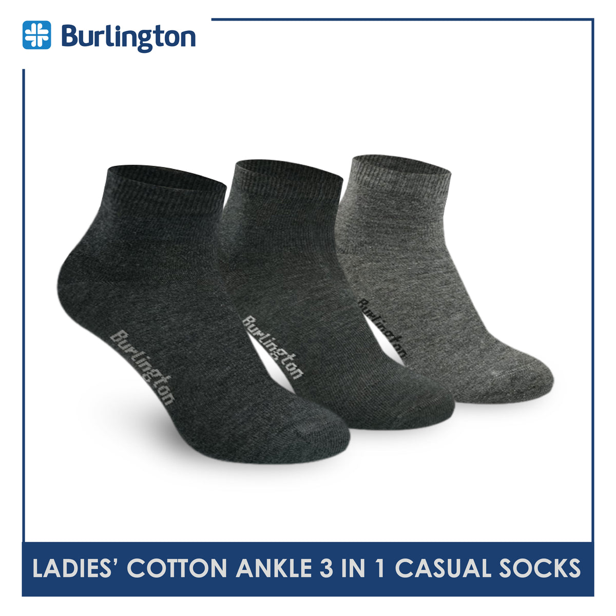 Burlington Ladies' Cotton Ankle Lite Thin Casual Socks 3 pairs in 1 pack 622