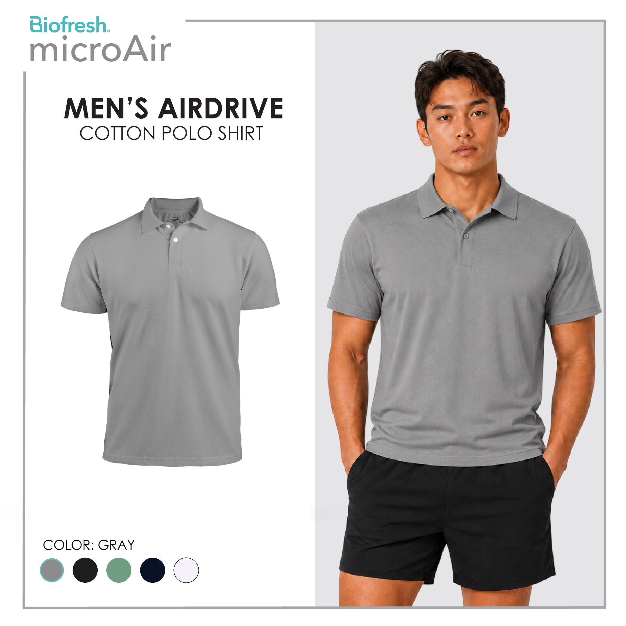 Biofresh Microair AirDrive Men’s Antimicrobial Cotton Polo Shirt 1 piece MUMSP531