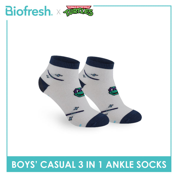 Biofresh | TMNT Boys’ Antimicrobial Cotton Lite Casual Ankle Socks 3 pairs in 1 pack NTRBCG534