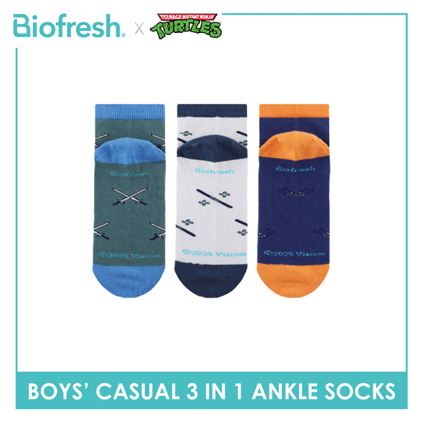 Biofresh | TMNT Boys’ Antimicrobial Cotton Lite Casual Ankle Socks 3 pairs in 1 pack NTRBCG534