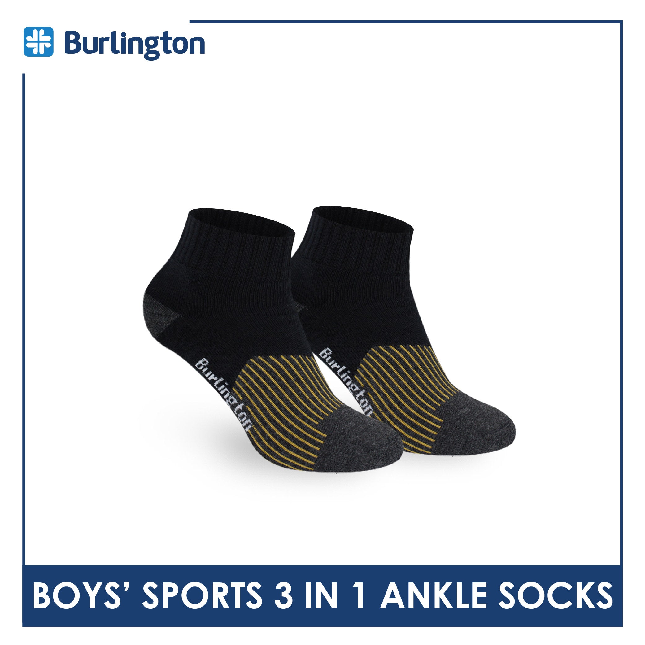 Burlington Boys’ Thick Sports Ankle Socks 3 pairs in 1 pack BBSG4401