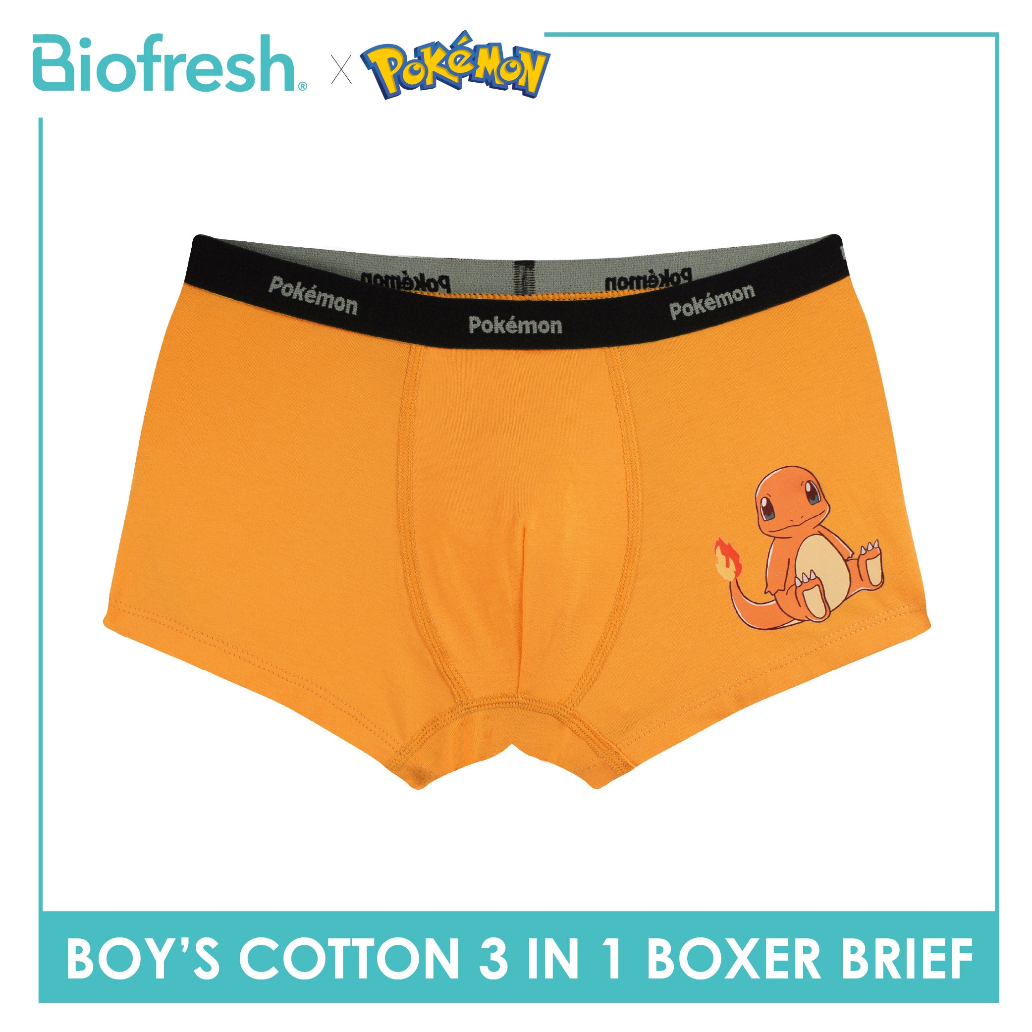Biofresh | Pokemon Boys’ Antimicrobial Cotton Boxer Brief 3 pieces in a pack PKBBBG532