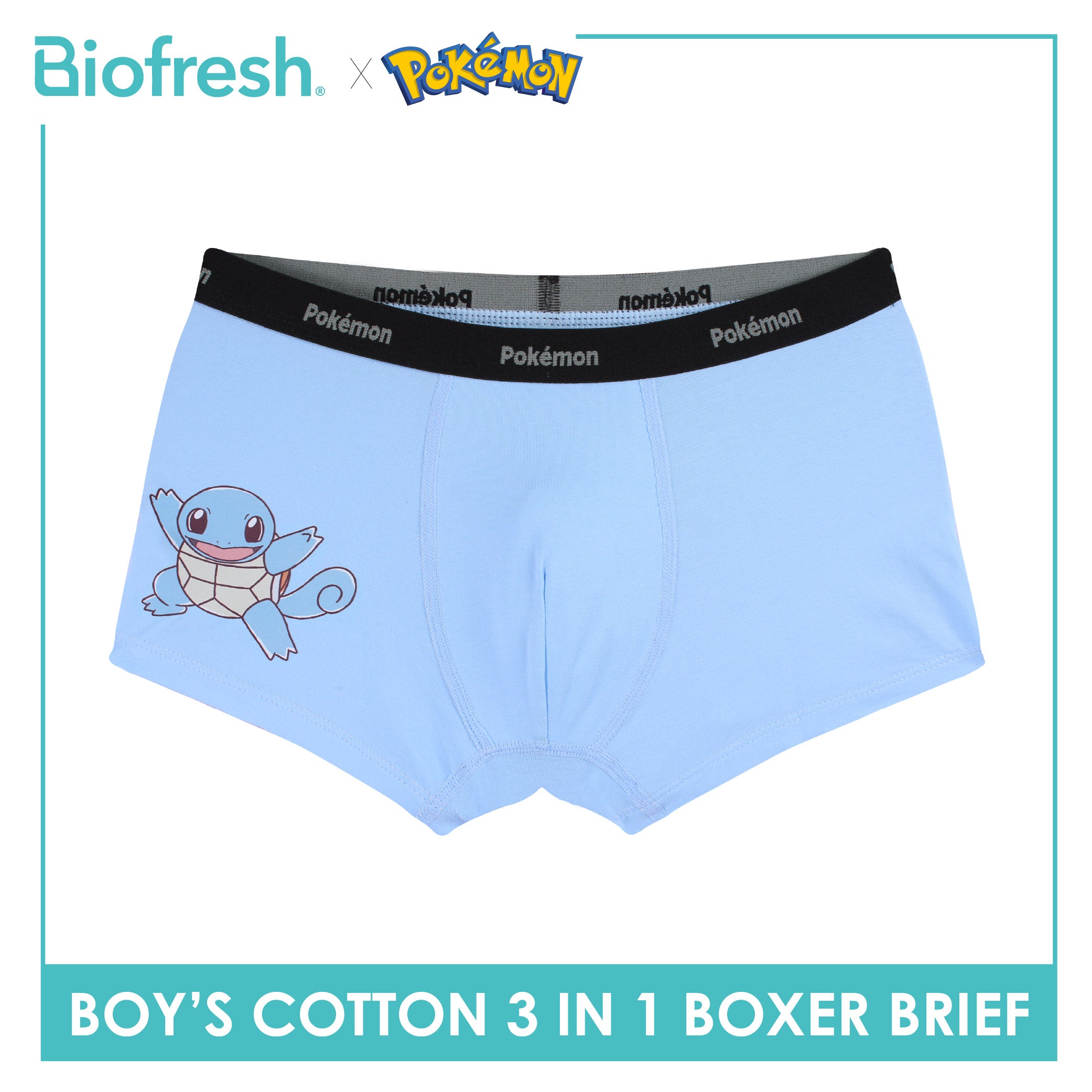 Biofresh | Pokemon Boys’ Antimicrobial Cotton Boxer Brief 3 pieces in a pack PKBBBG532