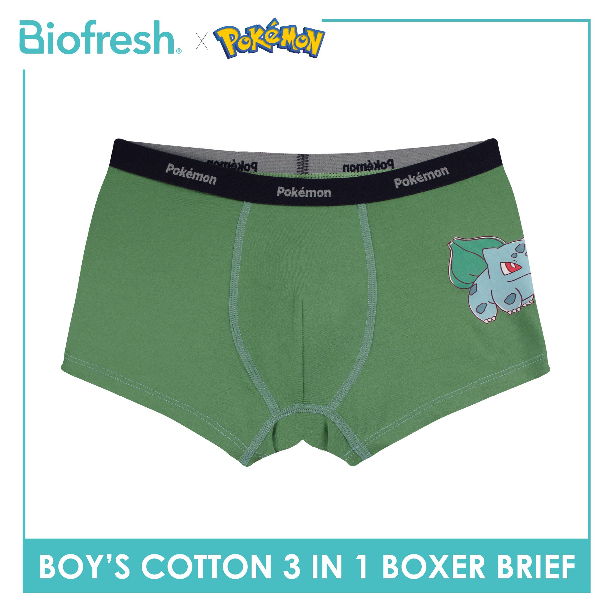 Biofresh | Pokemon Boys’ Antimicrobial Cotton Boxer Brief 3 pieces in a pack PKBBBG532