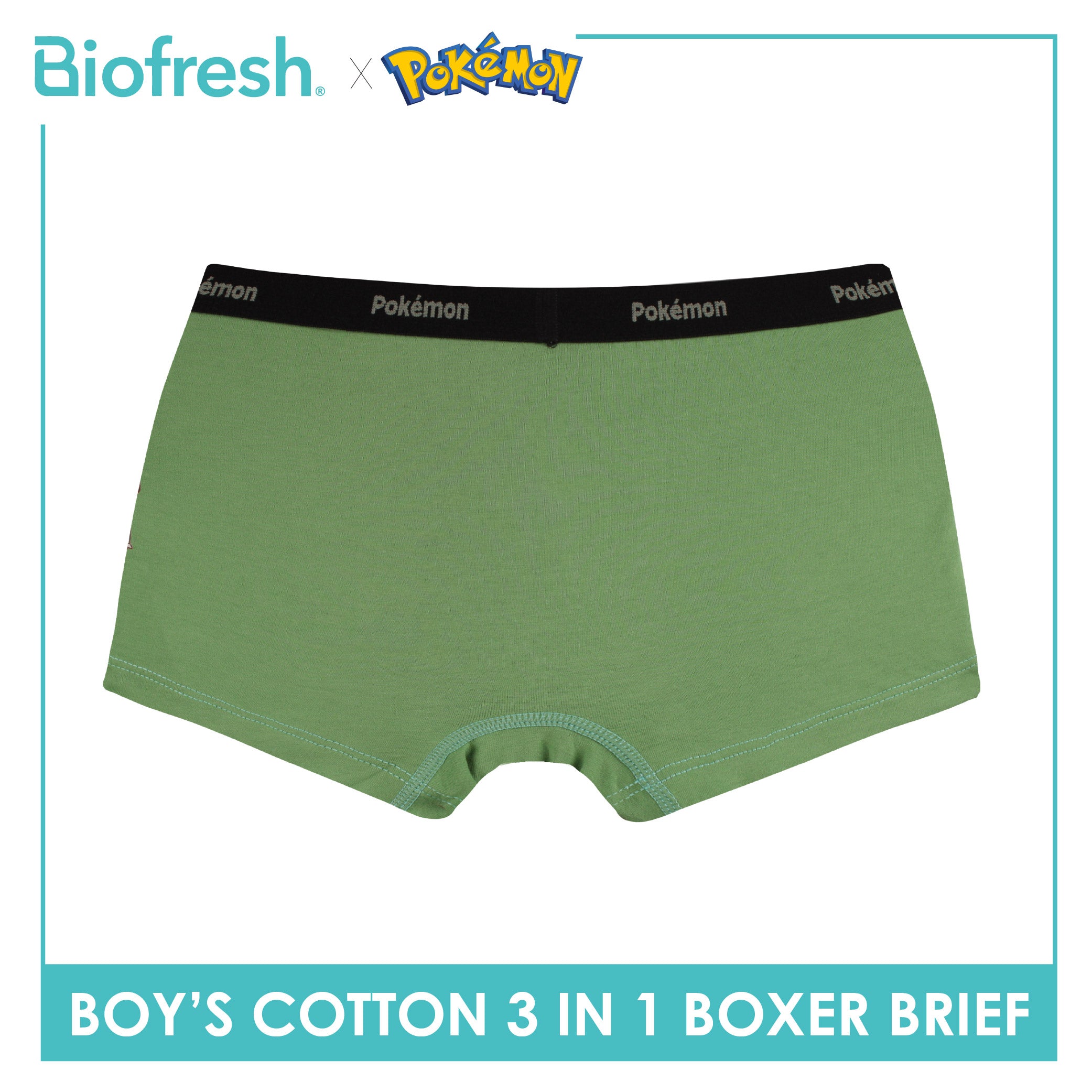 Biofresh | Pokemon Boys’ Antimicrobial Cotton Boxer Brief 3 pieces in a pack PKBBBG532