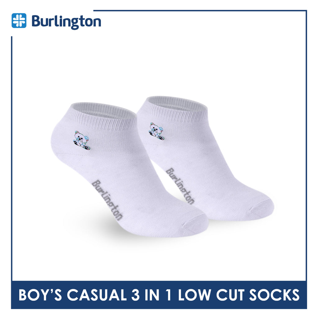 Burlington | Bearlington Boys’ Cotton Embroidered Casual Low Cut Socks 3 pairs in a pack TBBCE1