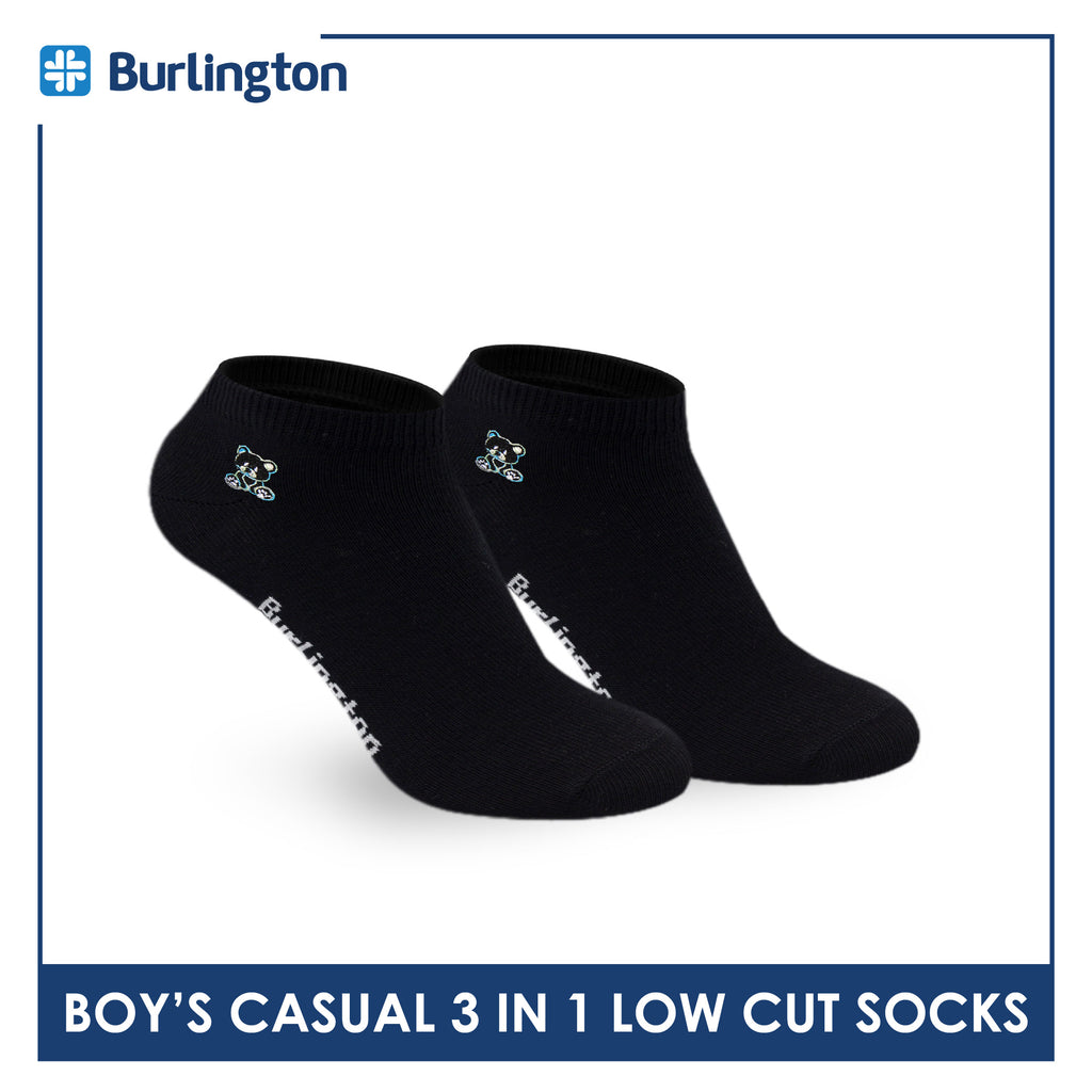 Burlington | Bearlington Boys’ Cotton Embroidered Casual Low Cut Socks 3 pairs in a pack TBBCE1