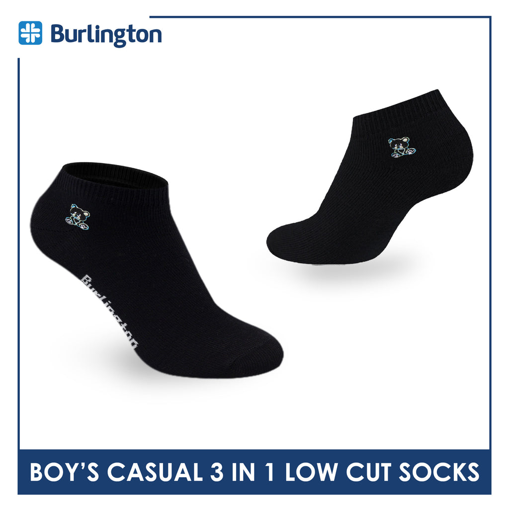 Burlington | Bearlington Boys’ Cotton Embroidered Casual Low Cut Socks 3 pairs in a pack TBBCE1