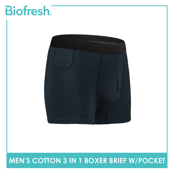 Biofresh Men's Antimicrobial Cotton Boxer Brief with Pocket 3 pieces in a pack UMBBG531