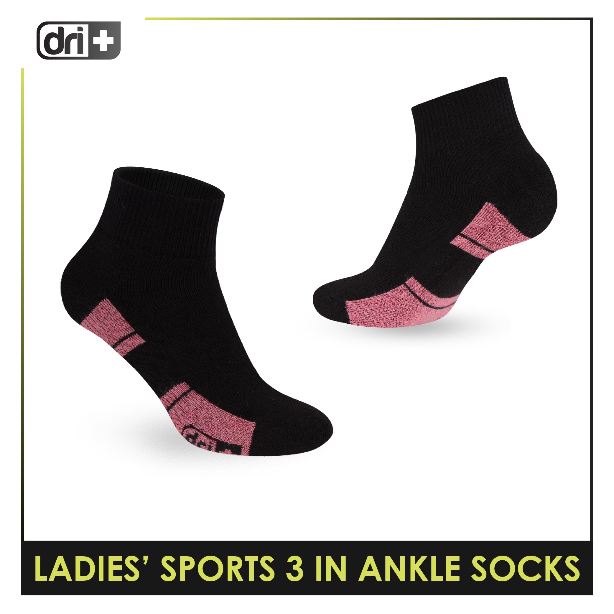 Dri Plus Ladies' Thick Sports Ankle Socks 3 pairs in 1 pack DLSKG19