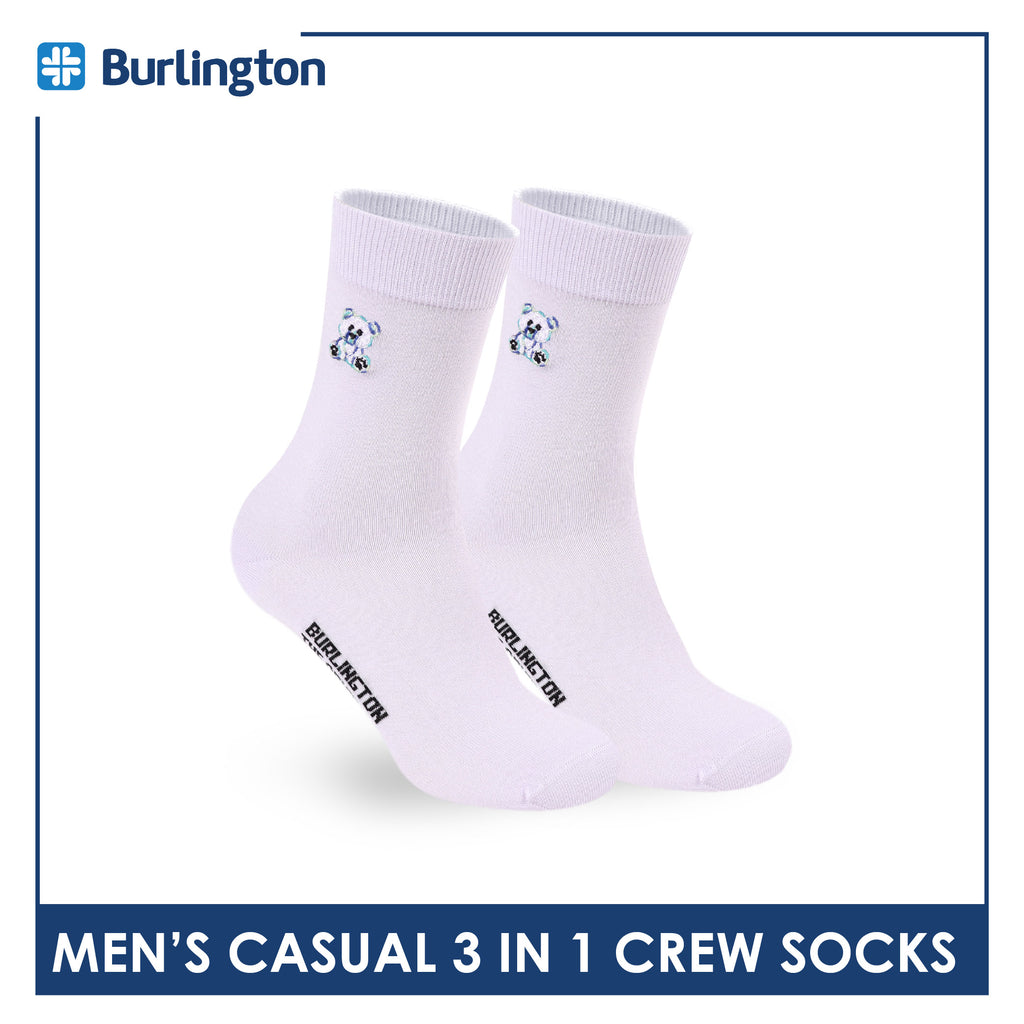 Burlington | Bearlington Men's Cotton Embroidered Casual Crew Socks 3 pairs in a pack TBME148