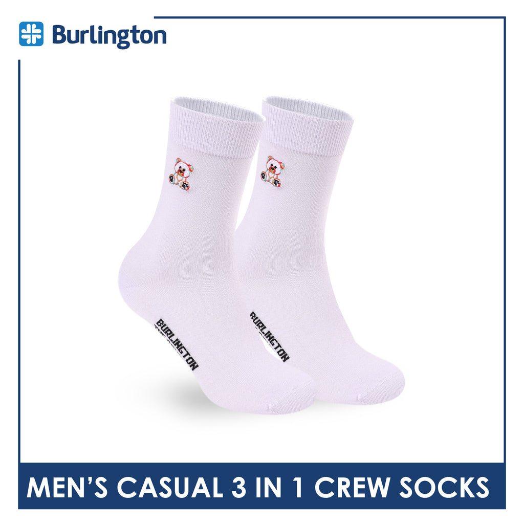 Burlington | Bearlington Men's Cotton Embroidered Casual Crew Socks 3 pairs in a pack TBME148