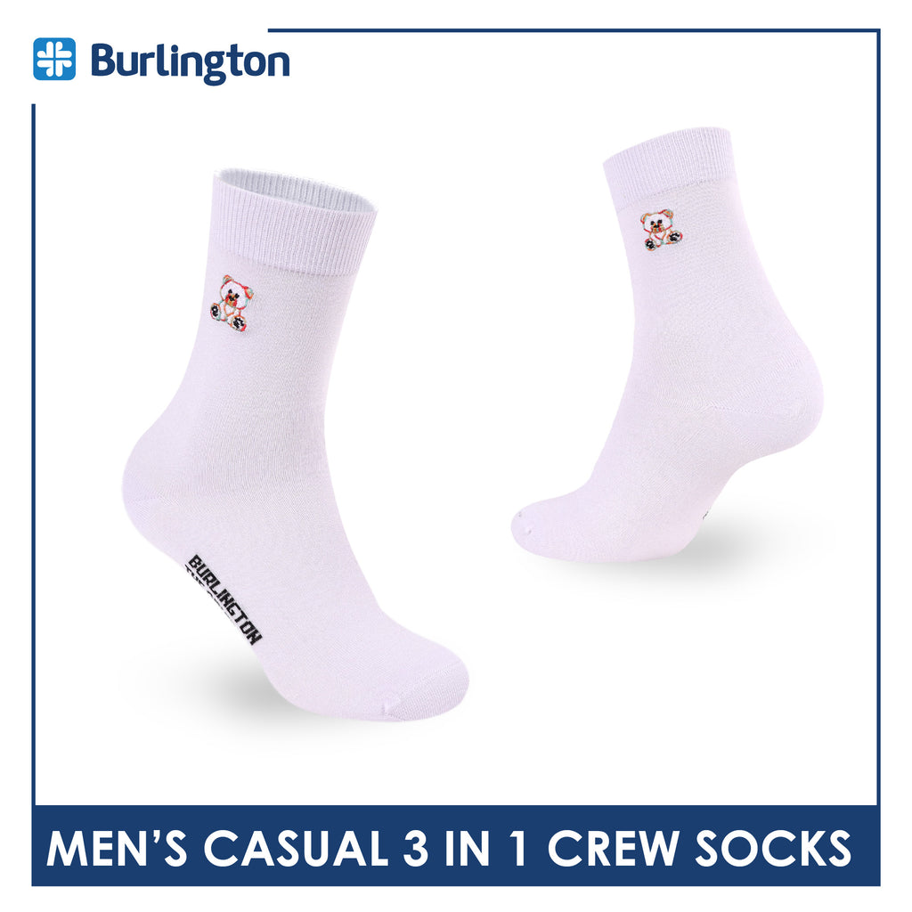Burlington | Bearlington Men's Cotton Embroidered Casual Crew Socks 3 pairs in a pack TBME148