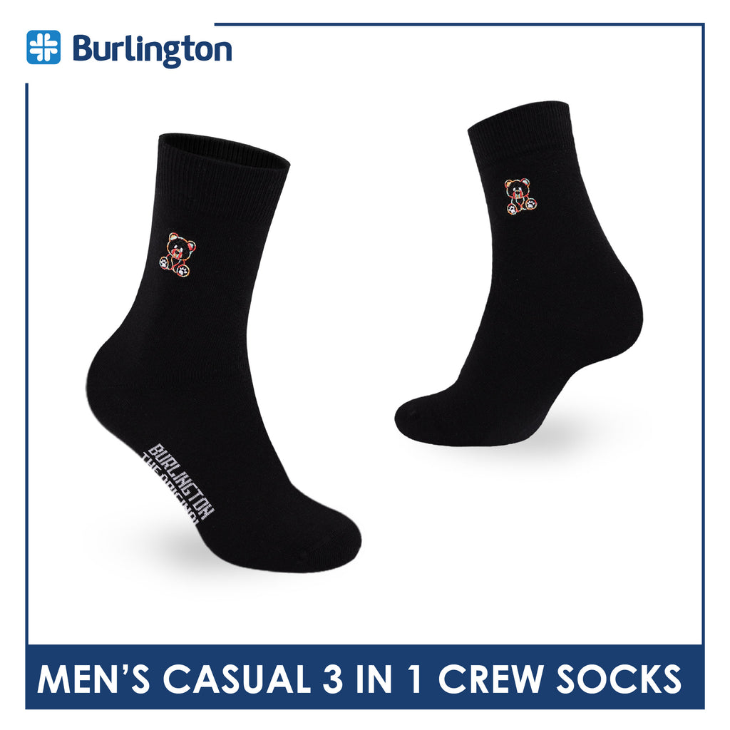 Burlington | Bearlington Men's Cotton Embroidered Casual Crew Socks 3 pairs in a pack TBME148