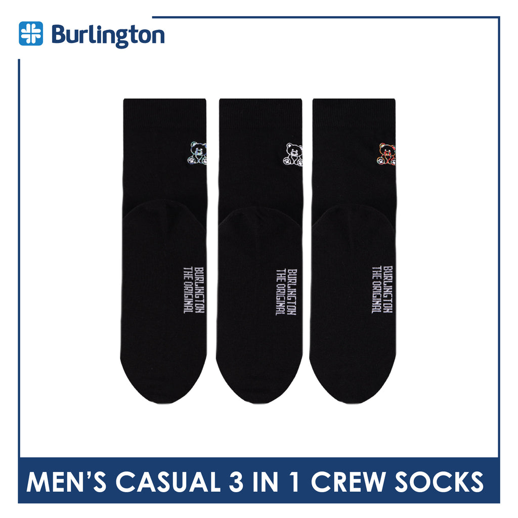 Burlington | Bearlington Men's Cotton Embroidered Casual Crew Socks 3 pairs in a pack TBME148