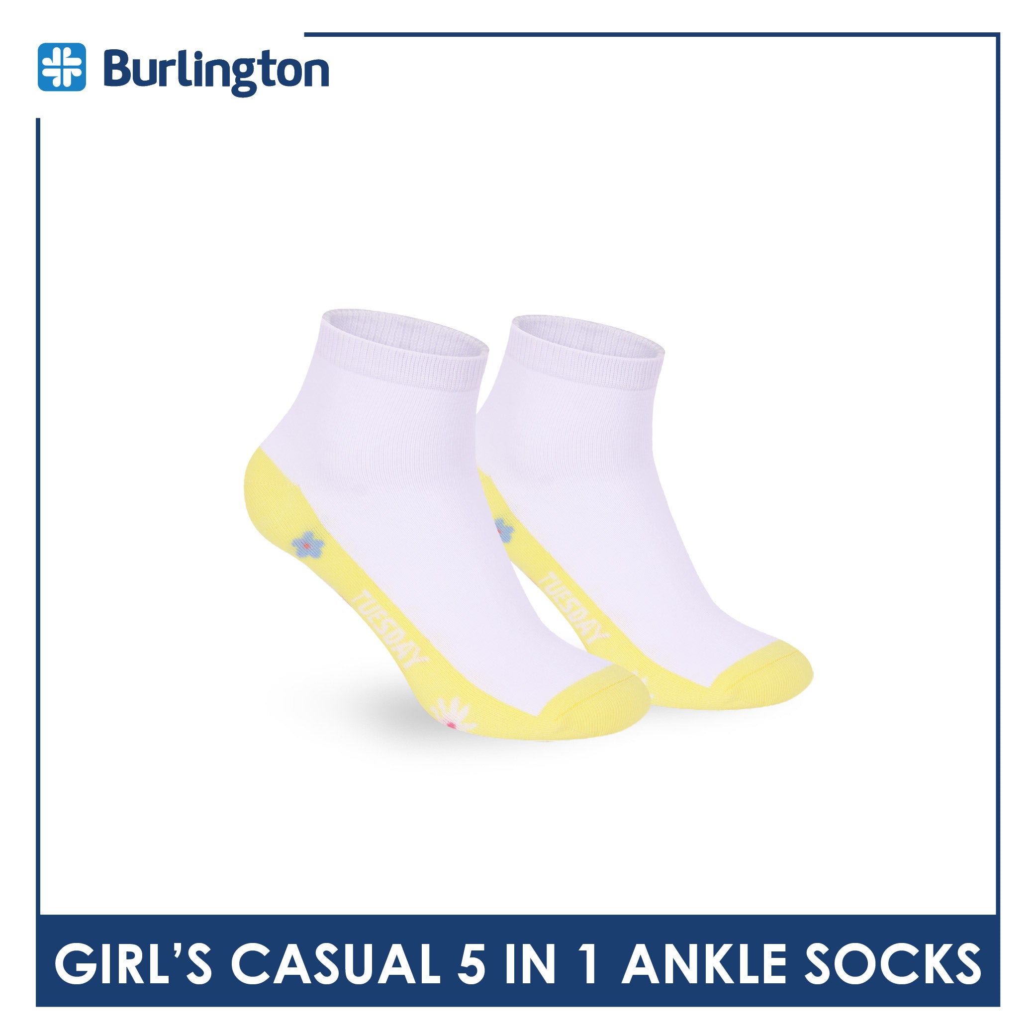 Burlington Girls’ Cotton Thin Casual Ankle Socks 5 pairs in 1 pack BGCKG2F