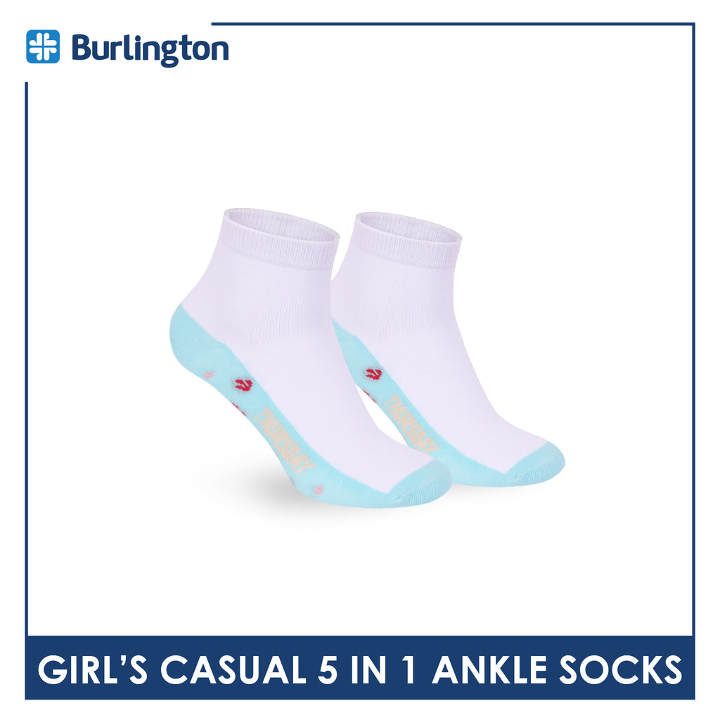 Burlington Girls’ Cotton Thin Casual Ankle Socks 5 pairs in 1 pack BGCKG2F