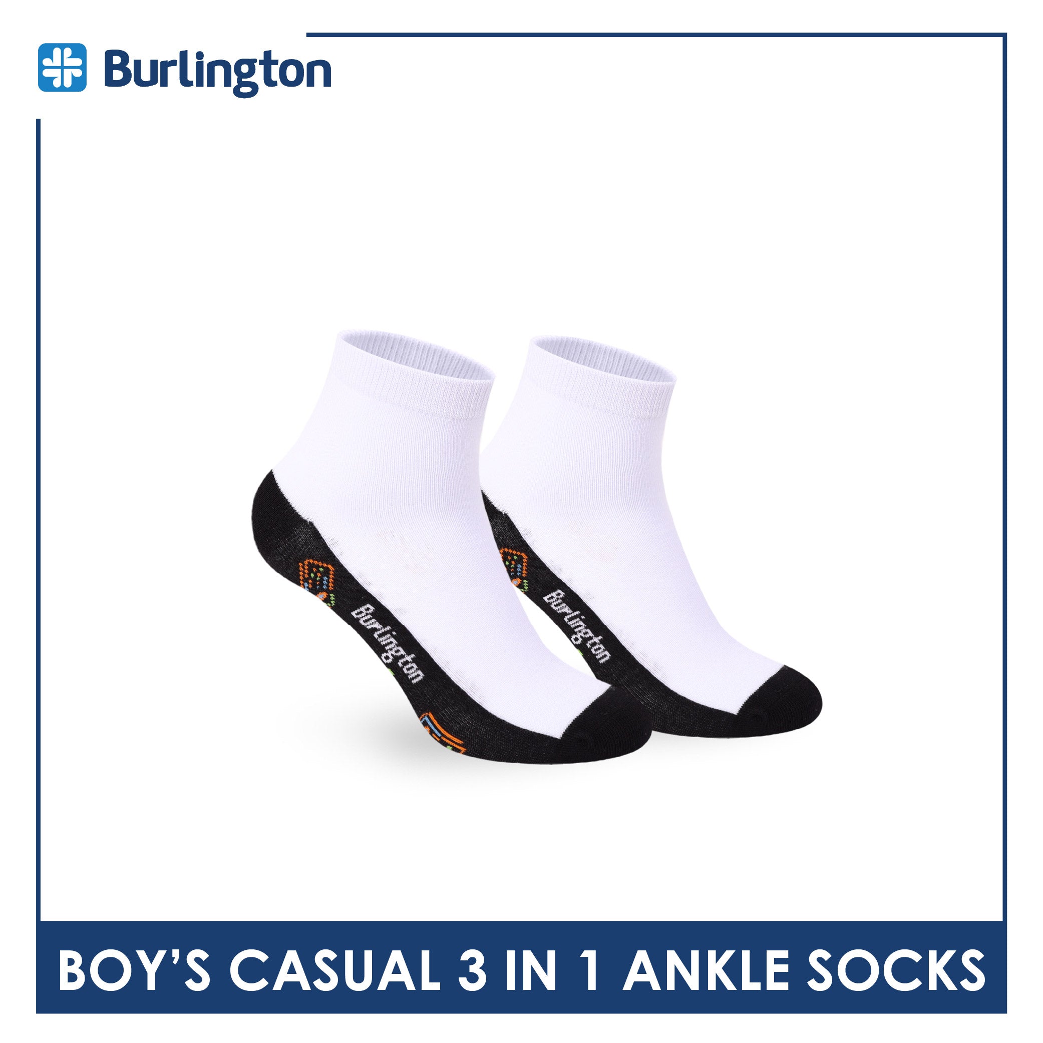 Burlington Boys’ Cotton Casual Ankle Socks 3 pairs in 1 pack BBCKG80