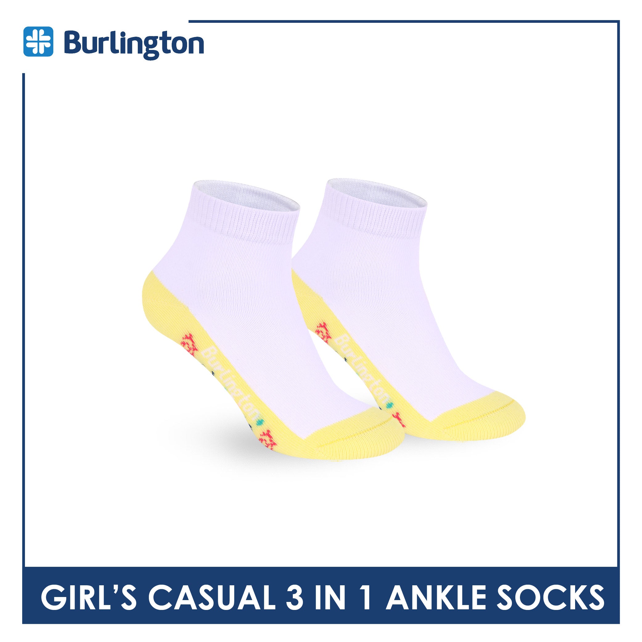 Burlington Girls’ Cotton Casual Ankle Socks 3 pairs in 1 pack BGCKG70