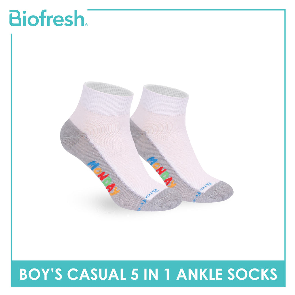 Biofresh Boys’ Antimicrobial Cotton Thin Casual Ankle Socks 5 pairs in 1 pack RBCKG2F