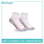 Biofresh Boys’ Antimicrobial Cotton Thin Casual Ankle Socks 5 pairs in 1 pack RBCKG2F