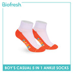 Biofresh Boys’ Antimicrobial Cotton Thin Casual Ankle Socks 5 pairs in 1 pack RBCKG2F