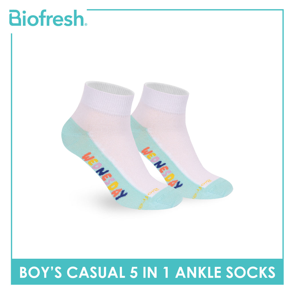 Biofresh Boys’ Antimicrobial Cotton Thin Casual Ankle Socks 5 pairs in 1 pack RBCKG2F