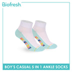 Biofresh Boys’ Antimicrobial Cotton Thin Casual Ankle Socks 5 pairs in 1 pack RBCKG2F