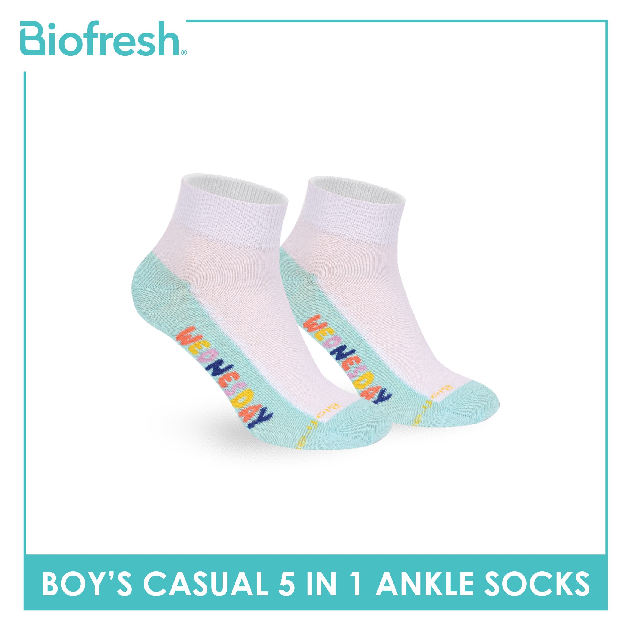 Biofresh Boys’ Antimicrobial Cotton Thin Casual Ankle Socks 5 pairs in 1 pack RBCKG2F