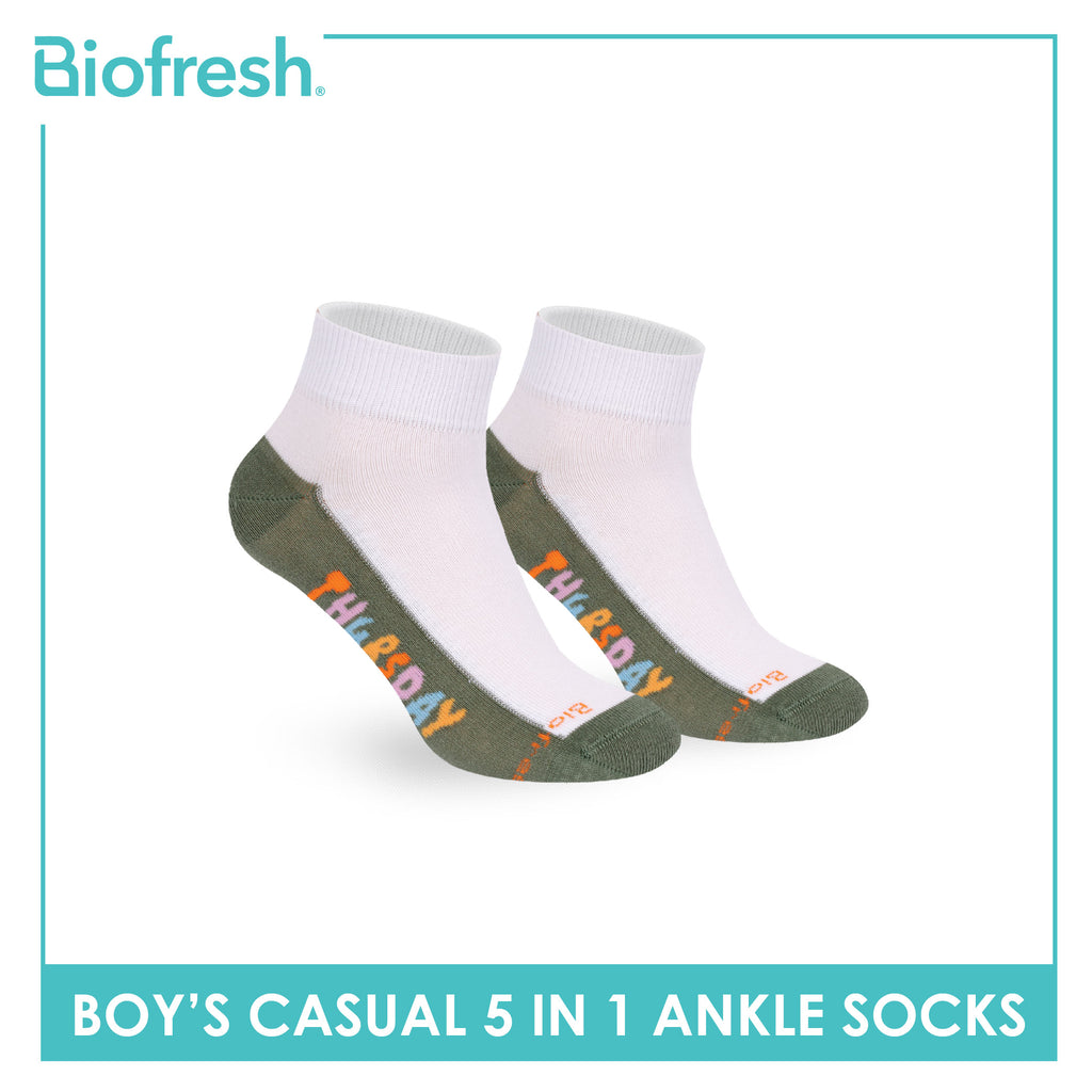 Biofresh Boys’ Antimicrobial Cotton Thin Casual Ankle Socks 5 pairs in 1 pack RBCKG2F