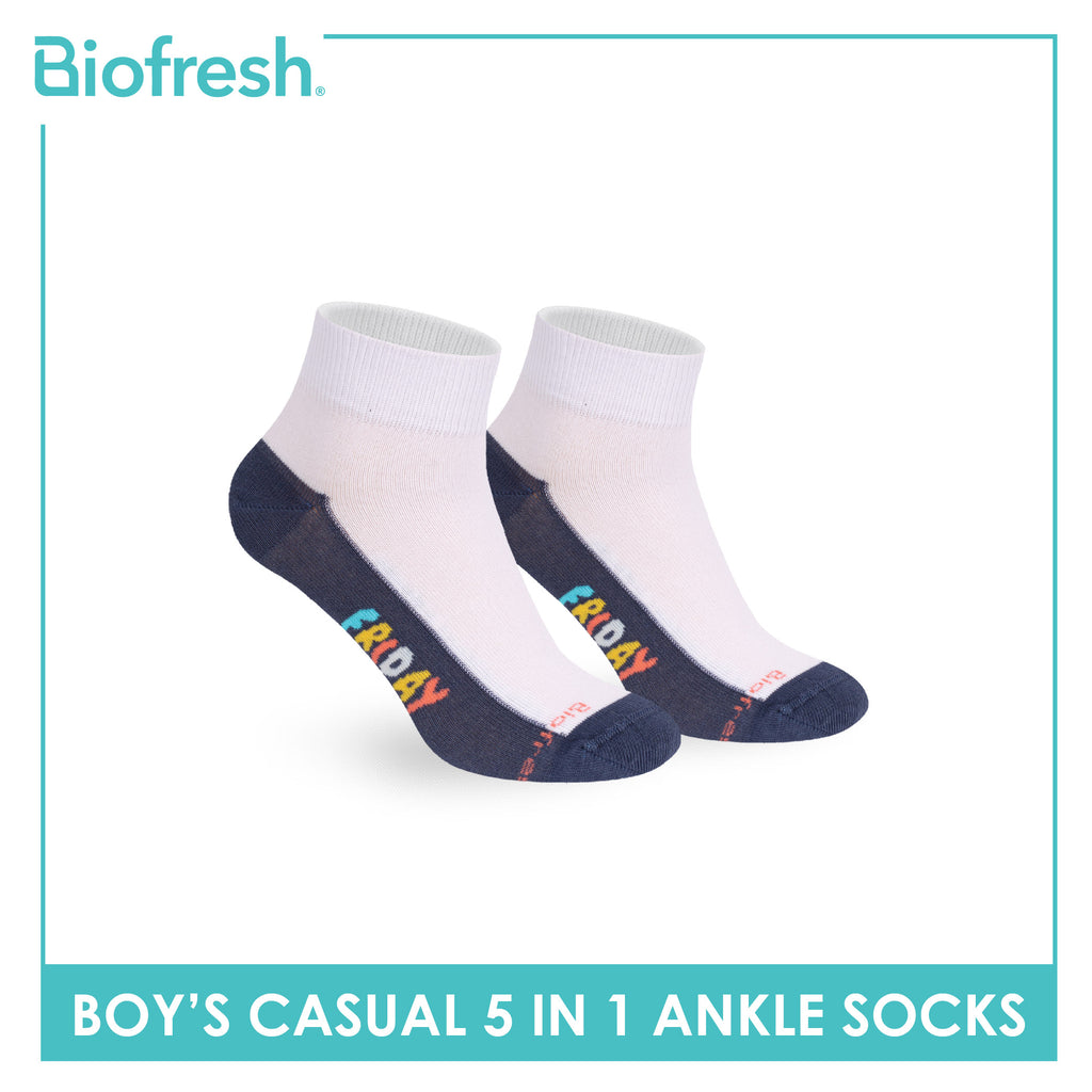 Biofresh Boys’ Antimicrobial Cotton Thin Casual Ankle Socks 5 pairs in 1 pack RBCKG2F