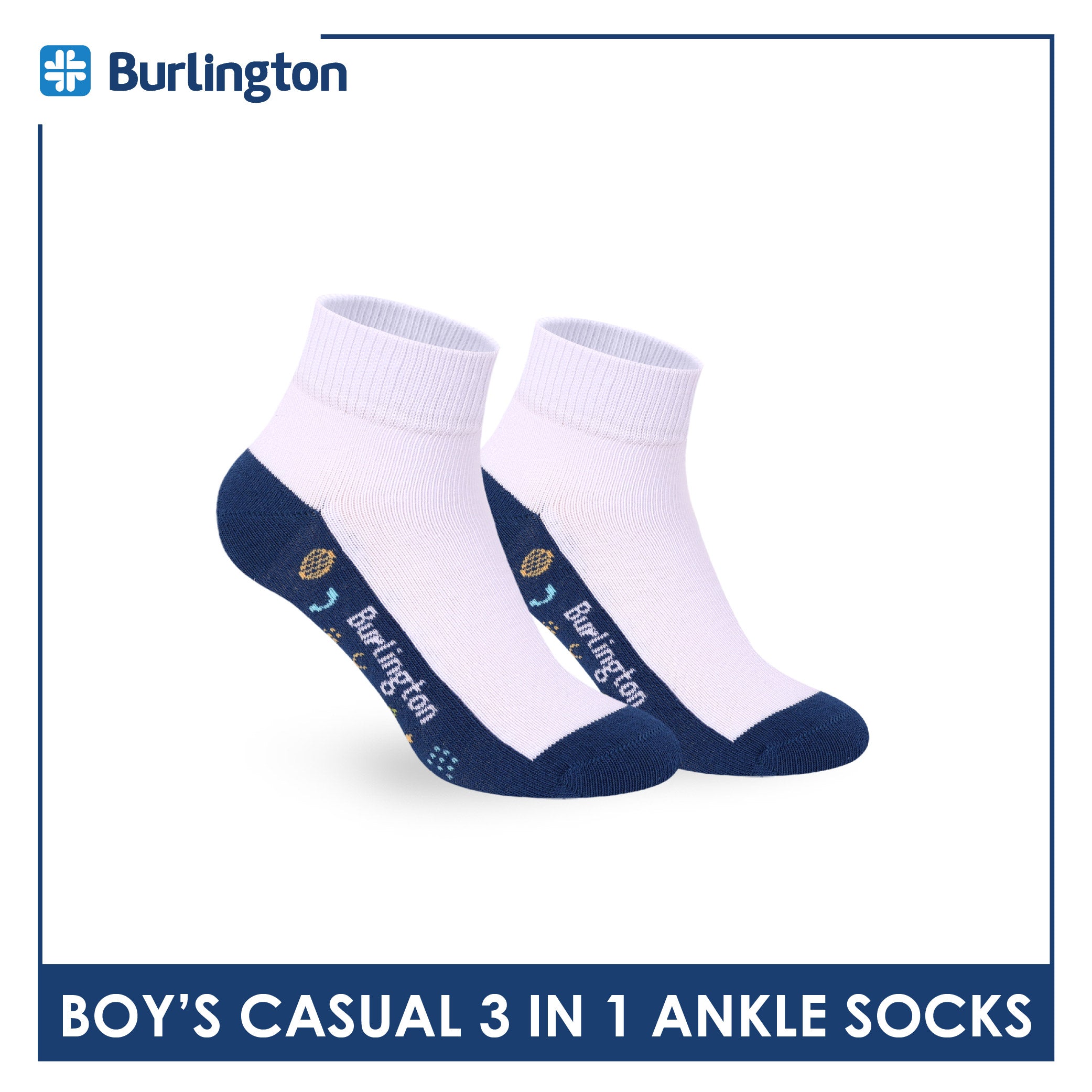 Burlington Boys’ Cotton Casual Ankle Socks 3 pairs in 1 pack BBCKG79