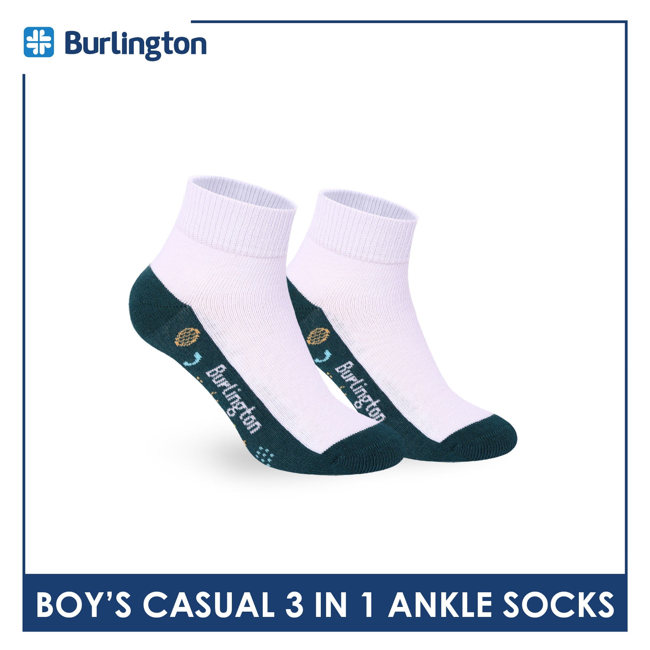 Burlington Boys’ Cotton Casual Ankle Socks 3 pairs in 1 pack BBCKG79