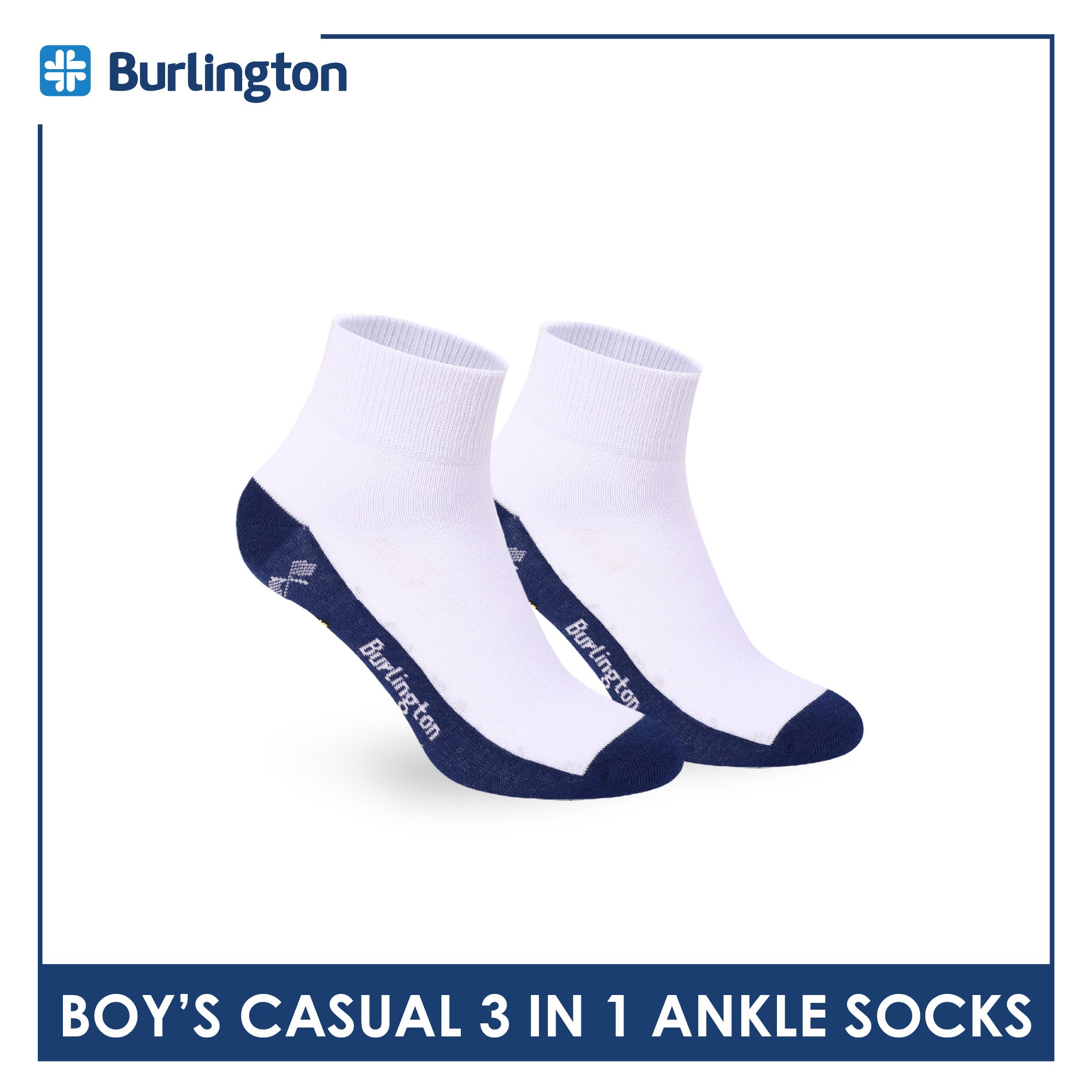 Burlington Boys’ Cotton Casual Ankle Socks 3 pairs in 1 pack BBCKG82