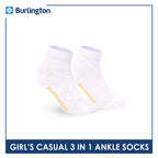 Burlington Girls’ Embossed Cotton Casual Ankle Socks 3 pairs in 1 pack BGCMG2