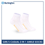Burlington Girls’ Embossed Cotton Casual Ankle Socks 3 pairs in 1 pack BGCMG2