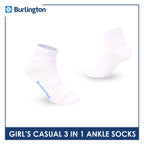 Burlington Girls’ Embossed Cotton Casual Ankle Socks 3 pairs in 1 pack BGCMG2